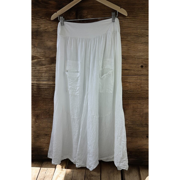 TG.U 100% Linen EXTRA Wide Leg Pant Italy Lagonlook Coastal Beachy Pockets White - Picture 11 of 11